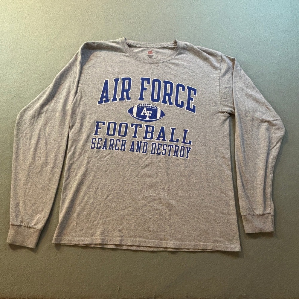 Hanes ComfortSoft Air Force Football Search and Destroy Mens M Gray L/S T-Shirt